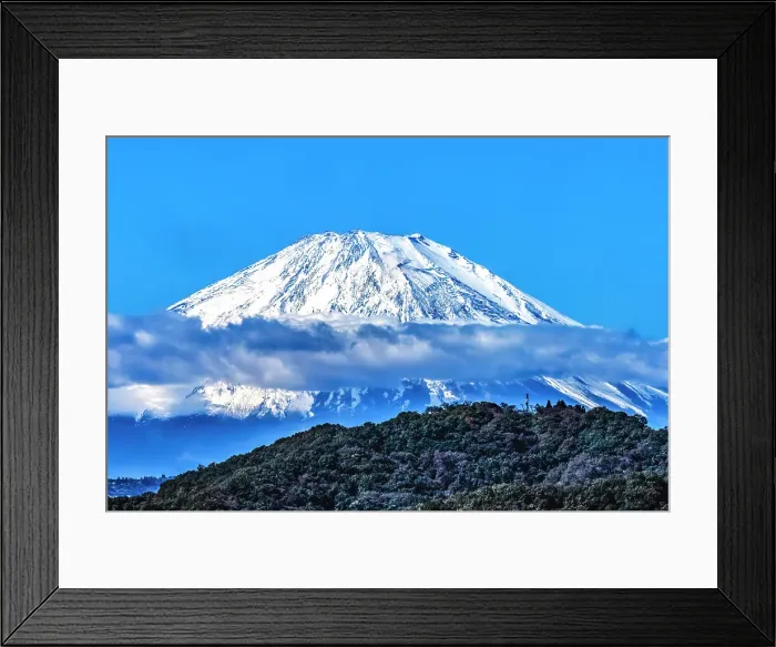 Framed Print : Colorful snowy Mount Fuji, Hiratsuka, Kanagawa, Japan. Last eruption 1707 AD. Highest mountain in Japan over 12, 000 feet