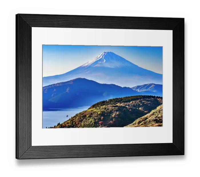 Framed Print : Colorful Mount Fuji Mountain Pirate Ship Crater Lake Ashinoko, Hakone, Kanagawa, Japan. Last eruption 1170 AD