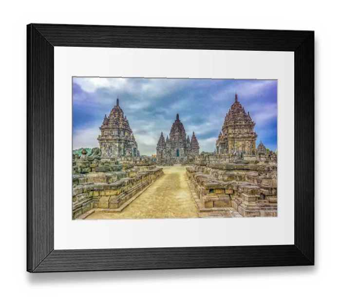 Framed Print : Candi Prambanan, Java, Indonesia. Wide angle landscape view of some of the more than 500 temples of the ancient Hindu temples