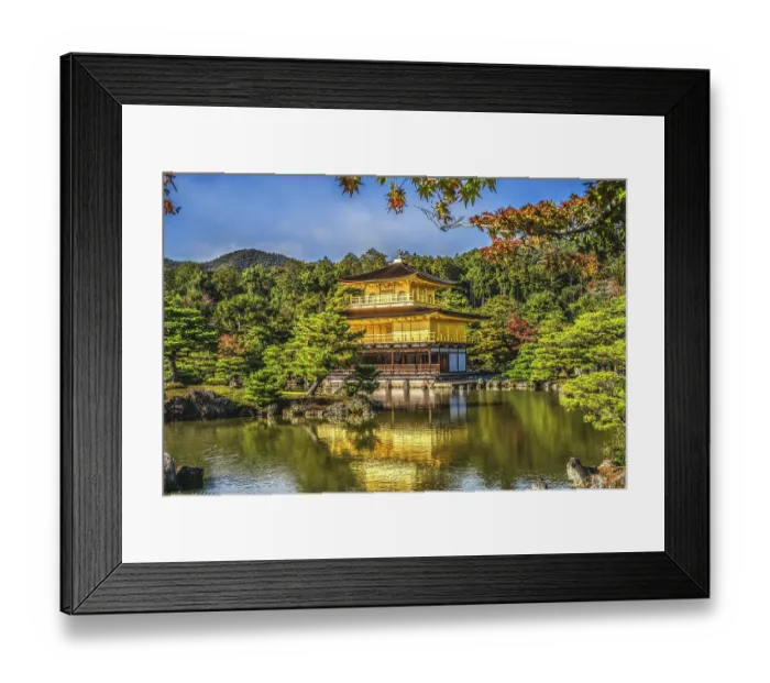 Framed Print : Colorful water reflection, Kinkaku-Ji (Rokuon-Ji) golden pavilion, Kyoto, Japan. Dates to 1397. (Editorial Use Only) Framed Print : Colorful water reflection, Kinkaku-Ji (Rokuon-Ji) golden pavilion, Kyoto, Japan. Dates to 1397. (Editorial Use Only)