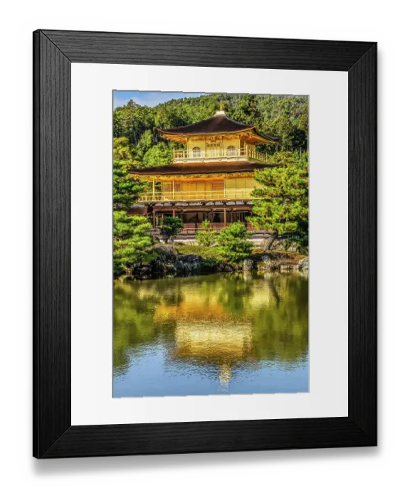 Framed Print : Colorful water reflection, Kinkaku-Ji (Rokuon-Ji) golden pavilion, Kyoto, Japan. Dates to 1397. (Editorial Use Only)