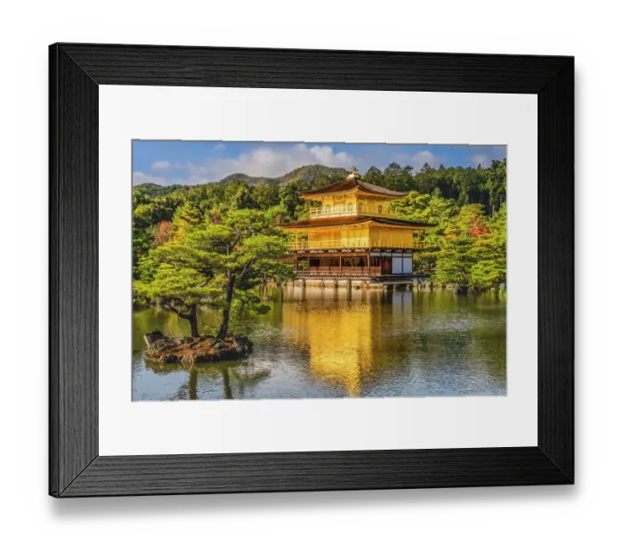 Framed Print : Colorful water reflection, Kinkaku-Ji (Rokuon-Ji) golden pavilion, Kyoto, Japan. Dates to 1397. (Editorial Use Only)