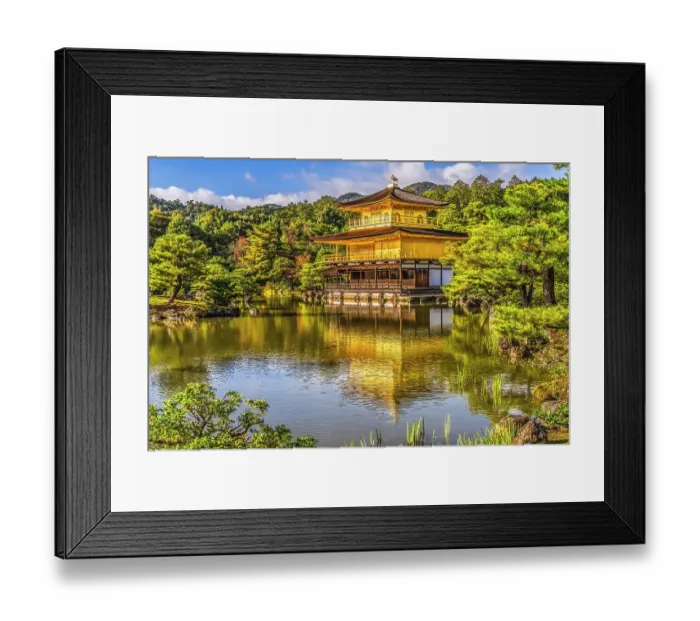 Framed Print : Colorful water reflection, Kinkaku-Ji (Rokuon-Ji) golden pavilion, Kyoto, Japan. Dates to 1397. (Editorial Use Only)