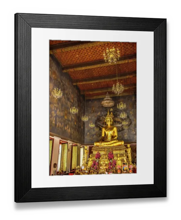 Framed Print : Golden Buddha in main hall Buddhist temple, Wat Ratchanatdaram, Worawihan, Bangkok, Thailand. Built in 1864 by King Rama III. (Editorial Use Only)
