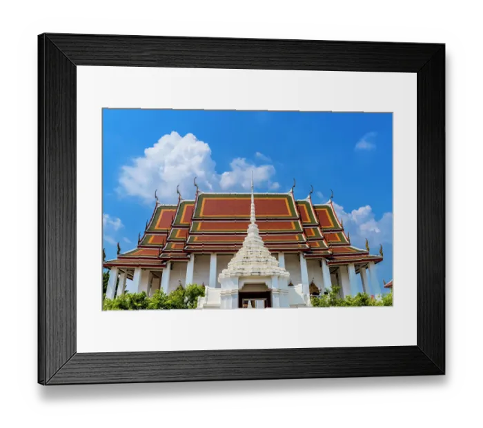 Framed Print : White gate main hall Buddhist temple, Wat Ratchanatdaram, Worawihan, Bangkok, Thailand. Built in 1864 by King Rama III Framed Print : White gate main hall Buddhist temple, Wat Ratchanatdaram, Worawihan, Bangkok, Thailand. Built in 1864 by King Rama III