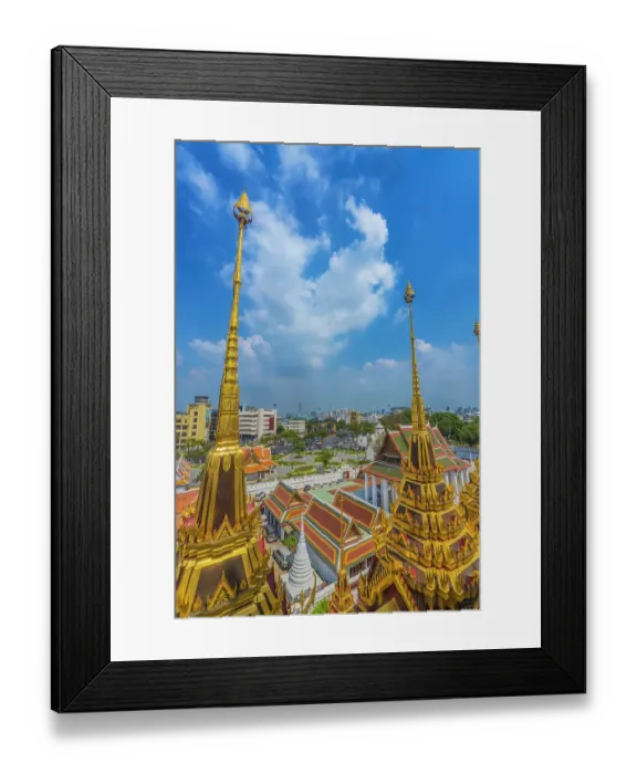 Framed Print : Spires Temple Loha Prasat, Wat Ratchanatdaram, Worawihan, Bangkok, Thailand. Built 1846. 37 Spires for 37 Buddhist virtues to reach enlightenment