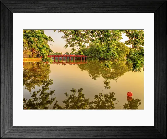 Framed Print : Hoan Kiem Lake Park, Hanoi, Vietnam. Wide angle landscape view of Hanoi's famous freshwater lake and park adjacent to Old Town