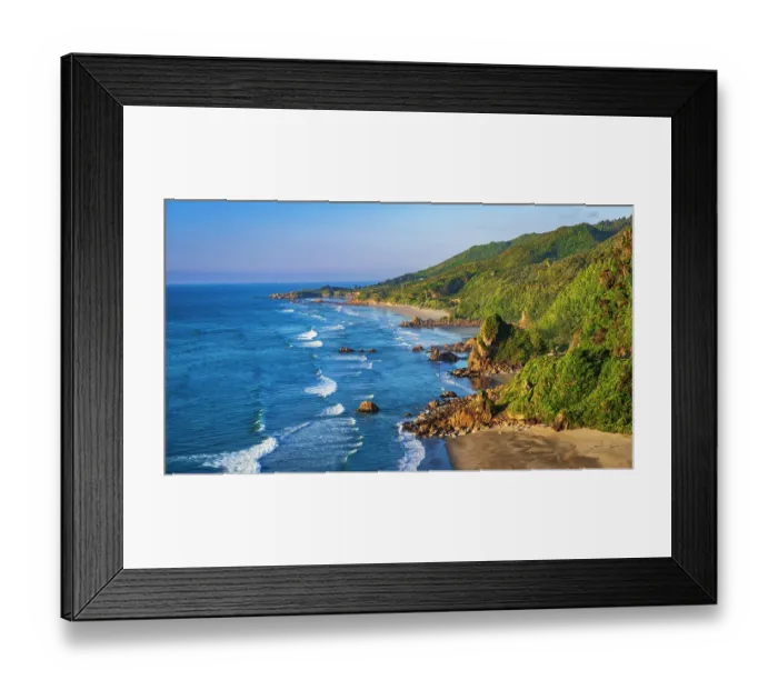 Framed Print : West Coast view from Irimahuwhero Lookout, Paparoa National Park, Punakaiki, New Zealand
