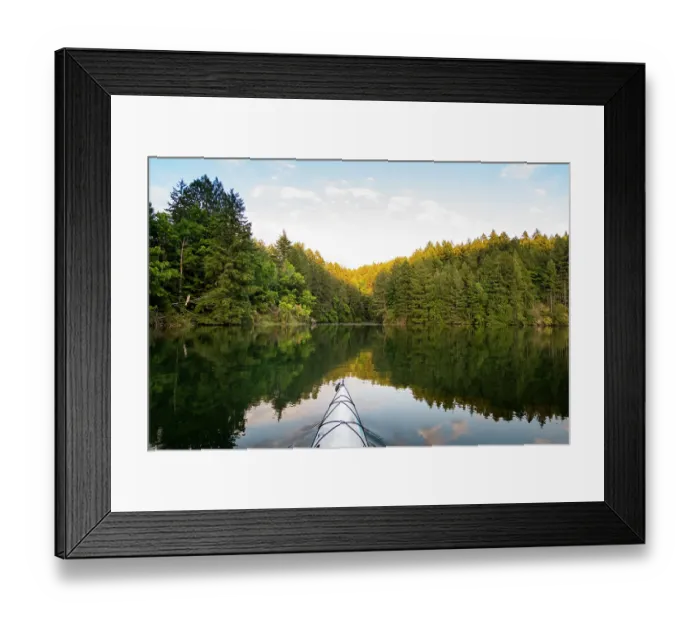 Framed Print : View from a kayak on a lake in Vancouver Island, British Columbia, Canada