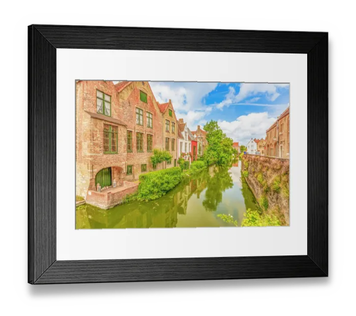 Framed Print : Bruges, Belgium. Landscape view of city known for Its canals, cobbled streets and medieval buildings