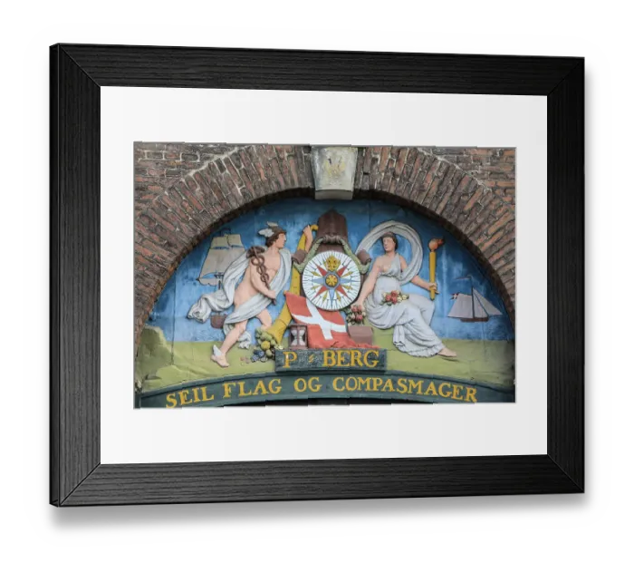 Framed Print : Copenhagen, Denmark. Flag Og Compasmager facade. (Editorial Use Only)