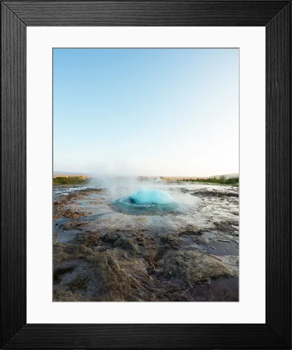 Framed Print : Haukadalur Valley, Iceland. Active bubbling water of the Strokkur geyser at the Haukadalur valley in Iceland Framed Print : Haukadalur Valley, Iceland. Active bubbling water of the Strokkur geyser at the Haukadalur valley in Iceland