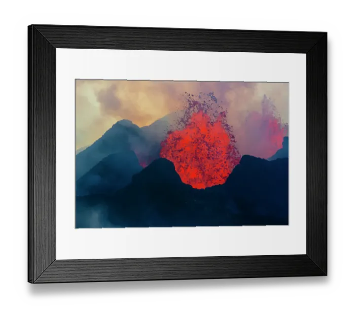Framed Print : Reykjavik, Iceland. The Bardarbunga Volcano erupts spitting hot lava into the air