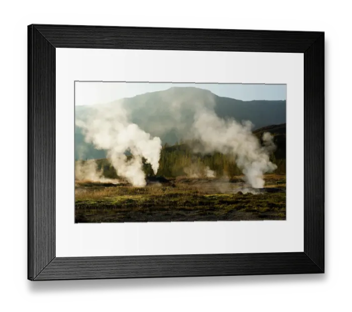 Framed Print : South Iceland. Steam vents from a geothermal active hot spring in Haukadalur Framed Print : South Iceland. Steam vents from a geothermal active hot spring in Haukadalur