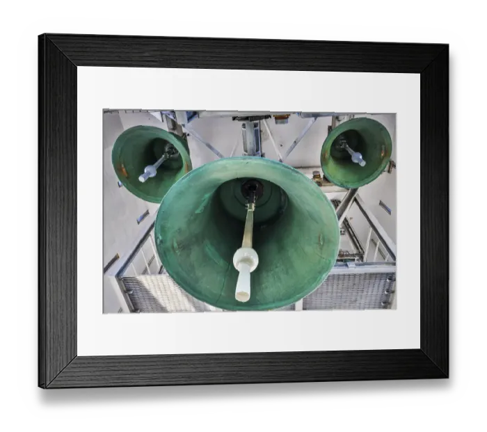 Framed Print : Iceland, Reykjavik. Hallgrimskirkja, bells in the tower of the church