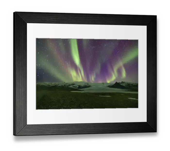 Framed Print : Iceland, Aurora Borealis near Fjallsarlon