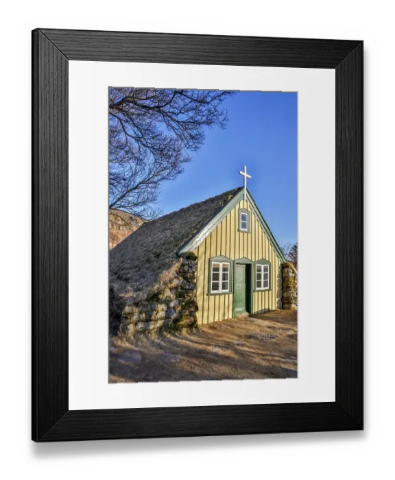 Framed Print : Iceland, Hofskirkja, the last turf church built in the old style. (Editorial Use Only)