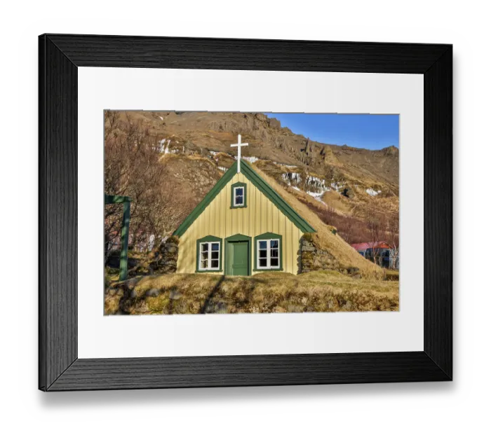 Framed Print : Iceland, Hofskirkja, the last turf church built in the old style. (Editorial Use Only) Framed Print : Iceland, Hofskirkja, the last turf church built in the old style. (Editorial Use Only)