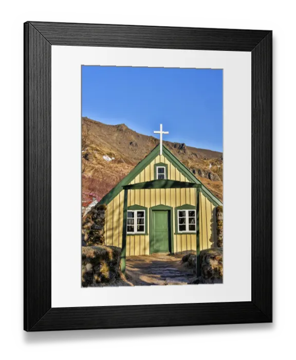 Framed Print : Iceland, Hofskirkja, the last turf church built in the old style. (Editorial Use Only) Framed Print : Iceland, Hofskirkja, the last turf church built in the old style. (Editorial Use Only)