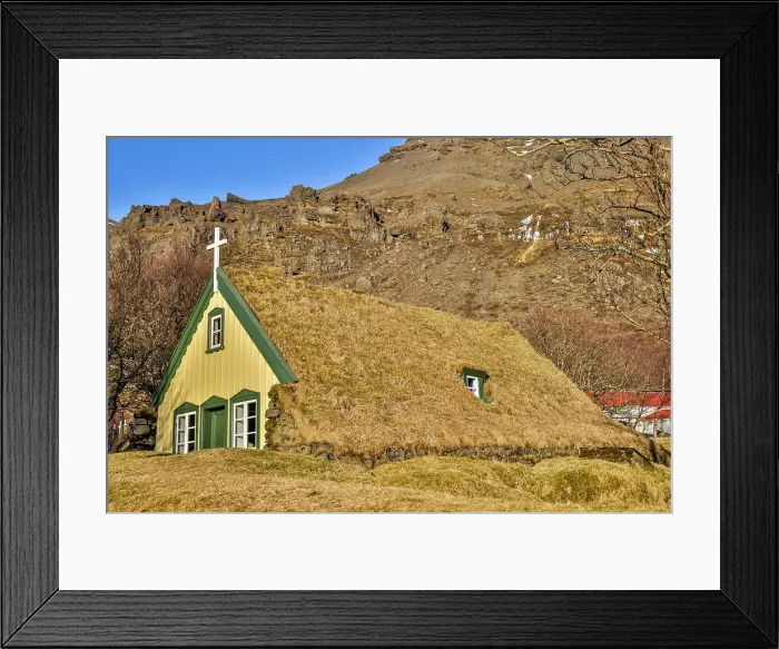 Framed Print : Iceland, Hofskirkja, the last turf church built in the old style. (Editorial Use Only) Framed Print : Iceland, Hofskirkja, the last turf church built in the old style. (Editorial Use Only)