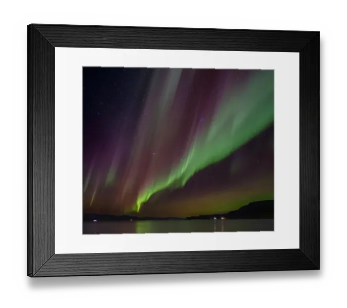Framed Print : Iceland. Northern Lights over fjord Isafjardardjup near Isafjordur view towards Hornstrandir