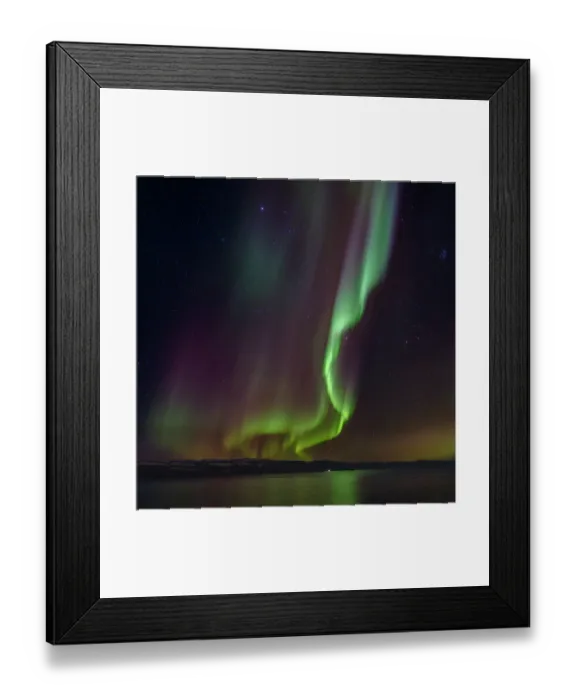 Framed Print : Iceland. Northern Lights over fjord Isafjardardjup near Isafjordur view towards Hornstrandir