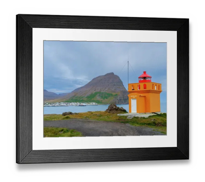 Framed Print : Iceland. Lighthouse Osholar, Bolungarvik at fjord Isafjardardjup during autumn. (Editorial Use Only) Framed Print : Iceland. Lighthouse Osholar, Bolungarvik at fjord Isafjardardjup during autumn. (Editorial Use Only)