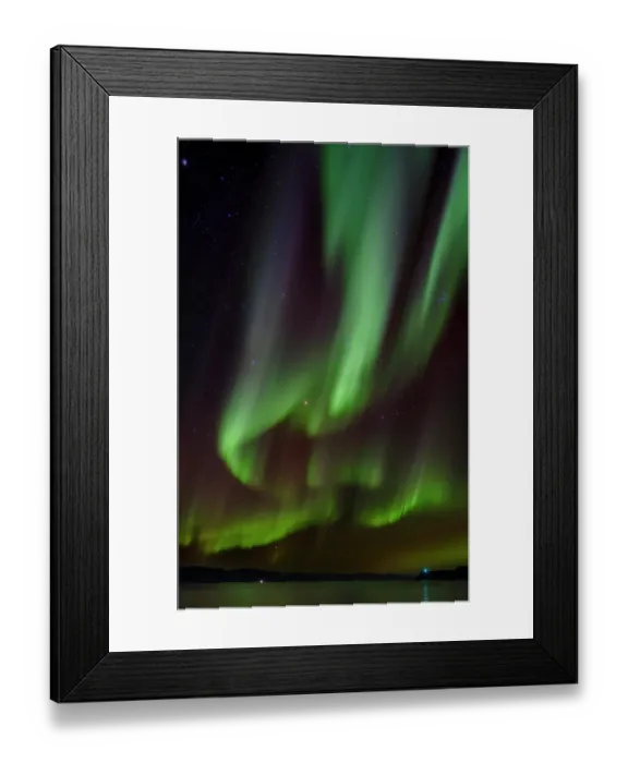Framed Print : Iceland. Northern Lights over fjord Isafjardardjup near Isafjordur view towards Hornstrandir
