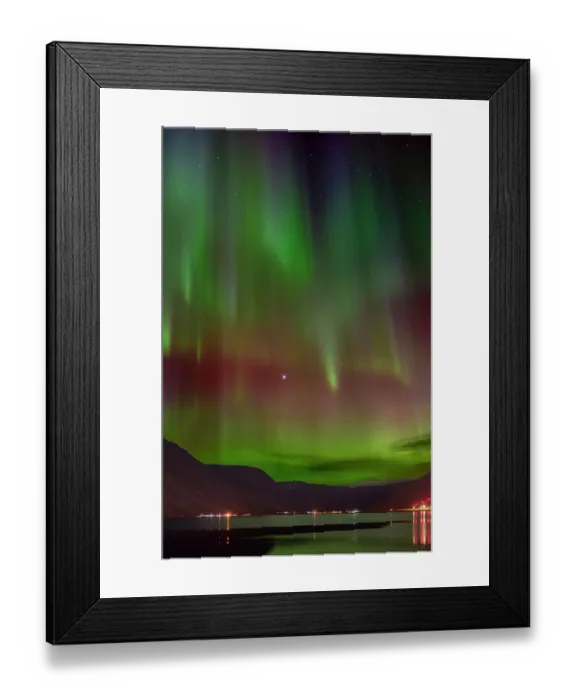 Framed Print : Iceland. Northern Lights over Isafjordur, the capital of the Westfjords during autumn Framed Print : Iceland. Northern Lights over Isafjordur, the capital of the Westfjords during autumn