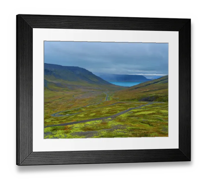Framed Print : Iceland. Road over Hrafnseyrarheidi near Thingeyri during autumn
