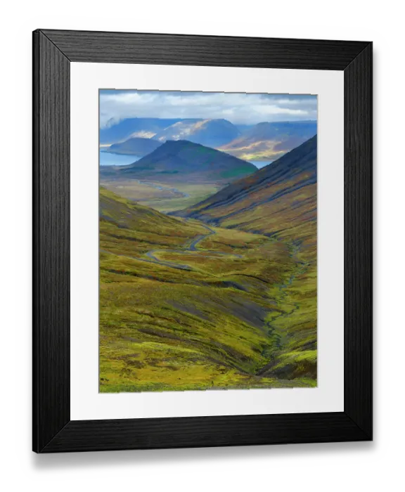 Framed Print : Iceland. Road over Hrafnseyrarheidi near Thingeyri during autumn