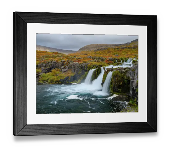Framed Print : Iceland. Waterfall Dynjandi in Borgarfjordur during autumn