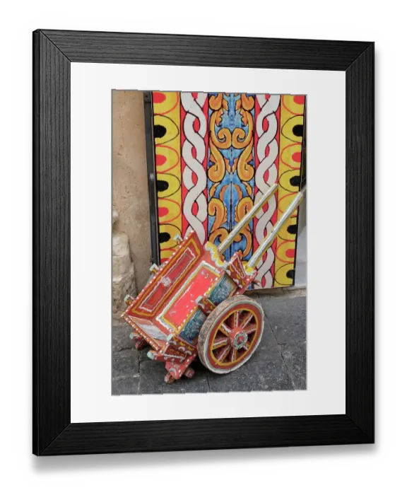 Framed Print : Noto, Sicily. Colorful cart outside of local shop Framed Print : Noto, Sicily. Colorful cart outside of local shop