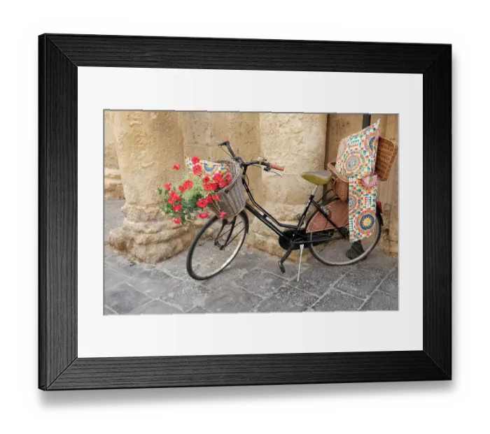 Framed Print : Noto, Sicily. Bike displays goods outside of a shop Framed Print : Noto, Sicily. Bike displays goods outside of a shop