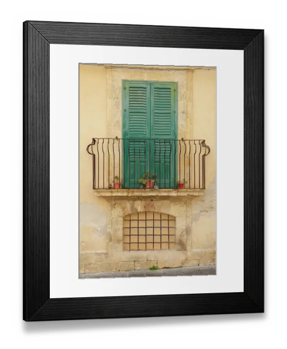 Framed Print : Noto, Sicily. Charming old window and terrace on a home