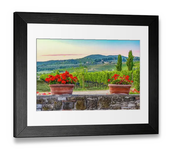 Framed Print : Greve in Chianti, Tuscany, Italy. Landscape view from a vineyard farm growing Sangiovese grapes Framed Print : Greve in Chianti, Tuscany, Italy. Landscape view from a vineyard farm growing Sangiovese grapes
