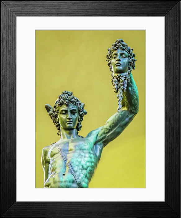 Framed Print : Perseus, Florence, Italy. Portrait of famous statue by Cellini in the Loggia dei Lanza depicting the beheading of Medusa by Perseus