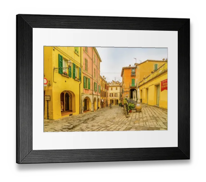 Framed Print : Brisighella, Emilia Romagna, Italy. Wide angle landscape view of colorful, medieval, sleepy, town Framed Print : Brisighella, Emilia Romagna, Italy. Wide angle landscape view of colorful, medieval, sleepy, town
