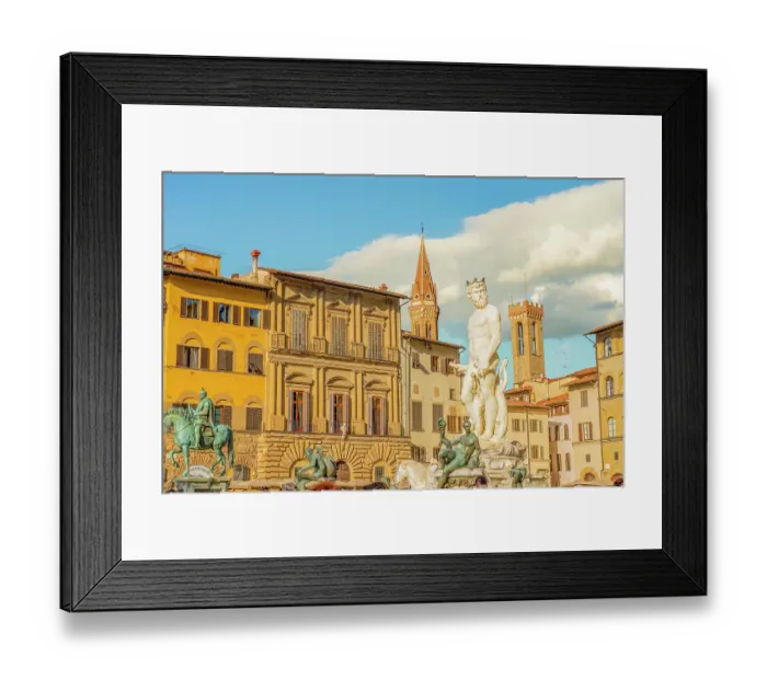 Framed Print : Fountain of Neptune, Piazza della Signoria, Florence, Italy. Wide angle landscape view of statues commissioned to celebrate the marriage of Francesco de Medici to Grand Duchess Joanna of Austria Framed Print : Fountain of Neptune, Piazza della Signoria, Florence, Italy. Wide angle landscape view of statues commissioned to celebrate the marriage of Francesco de Medici to Grand Duchess Joanna of Austria