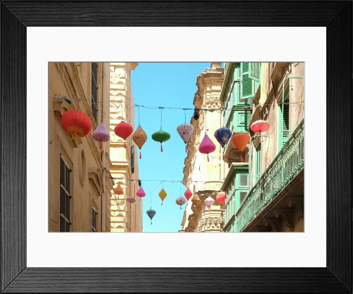 Framed Print : Valetta, Malta. Typical architecture. Chinese lanterns hang from above Framed Print : Valetta, Malta. Typical architecture. Chinese lanterns hang from above
