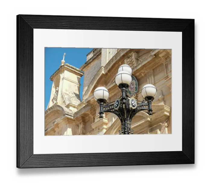 Framed Print : Rabat, Malta. Old street lamp in front of the Basilica of St. Paul's