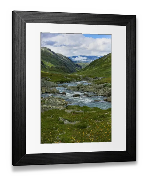 Framed Print : Skjolden, Jotunheimen National Park, Norway. Glacier stream and mountains Framed Print : Skjolden, Jotunheimen National Park, Norway. Glacier stream and mountains