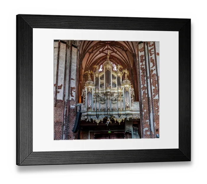 Framed Print : Ornate white organ, St. John's Church, Gdansk, Poland. Church originally from 1300's
