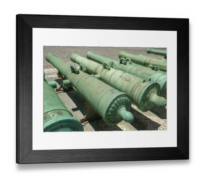 Framed Print : Lisbon, Portugal. Old canons line the courtyard in a former military headquarter Framed Print : Lisbon, Portugal. Old canons line the courtyard in a former military headquarter