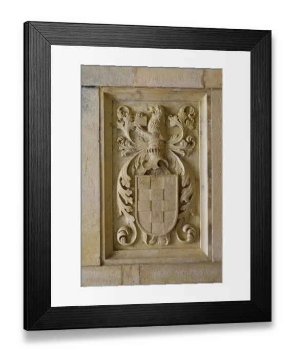 Framed Print : Tomar, Portugal. Tomar castle, home to the Convento de Christo and the last of the Knights Templar. Regal stone carved shield Framed Print : Tomar, Portugal. Tomar castle, home to the Convento de Christo and the last of the Knights Templar. Regal stone carved shield