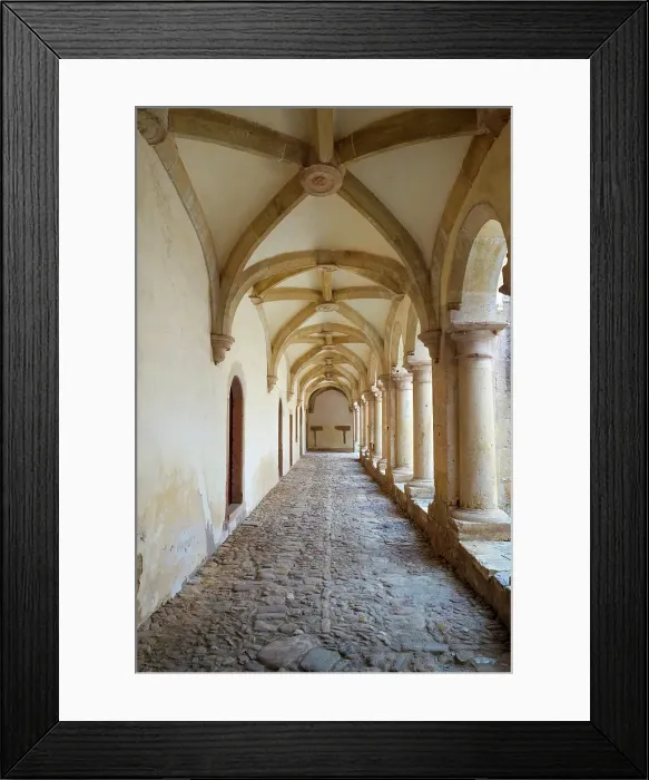 Framed Print : Tomar, Portugal. Tomar castle, home to the Convento de Christo and the last of the Knights Templar. Courtyard corridor. (Editorial Use Only)