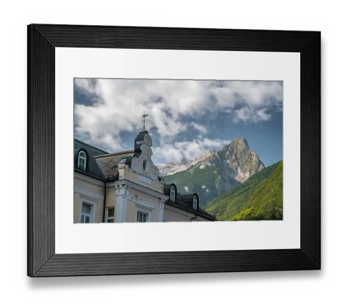 Framed Print : Slovenia, Bovec. House with Julian Alps in background. ©Cathy & Gordon Illg / Jaynes Gallery / DanitaDelimont.com Framed Print : Slovenia, Bovec. House with Julian Alps in background. ©Cathy & Gordon Illg / Jaynes Gallery / DanitaDelimont.com