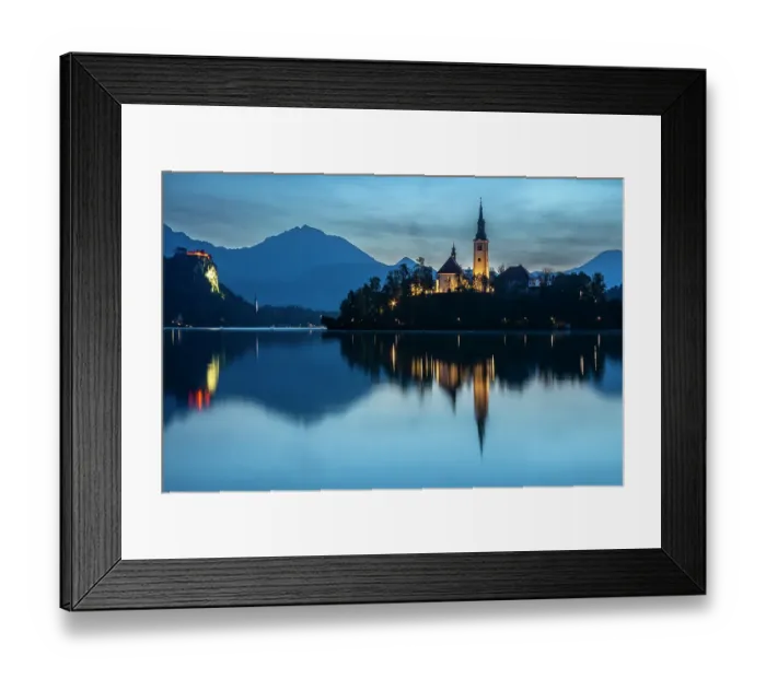 Framed Print : Slovenia, Lake Bled. Sunset lighting reflects in lake. ©Cathy & Gordon Illg  /  Jaynes Gallery  /  DanitaDelimont.com