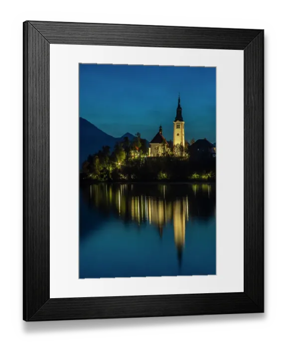 Framed Print : Slovenia, Lake Bled. Sunset lighting reflects in lake. ©Cathy & Gordon Illg  /  Jaynes Gallery  /  DanitaDelimont.com