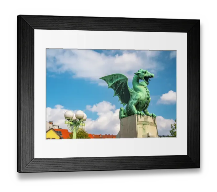 Framed Print : Slovenia, Ljubljana. Statue on Dragon Bridge. ©Cathy & Gordon Illg  /  Jaynes Gallery  /  DanitaDelimont.com